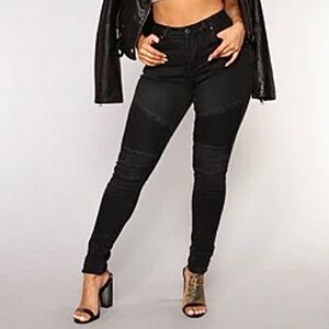 Fashion Nova Black Moto Denim Jeans